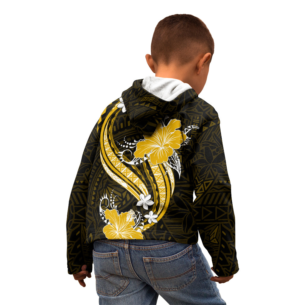 Gold Polynesian Pattern With Tropical Flowers Kid Hoodie LT05 - Polynesian Pride