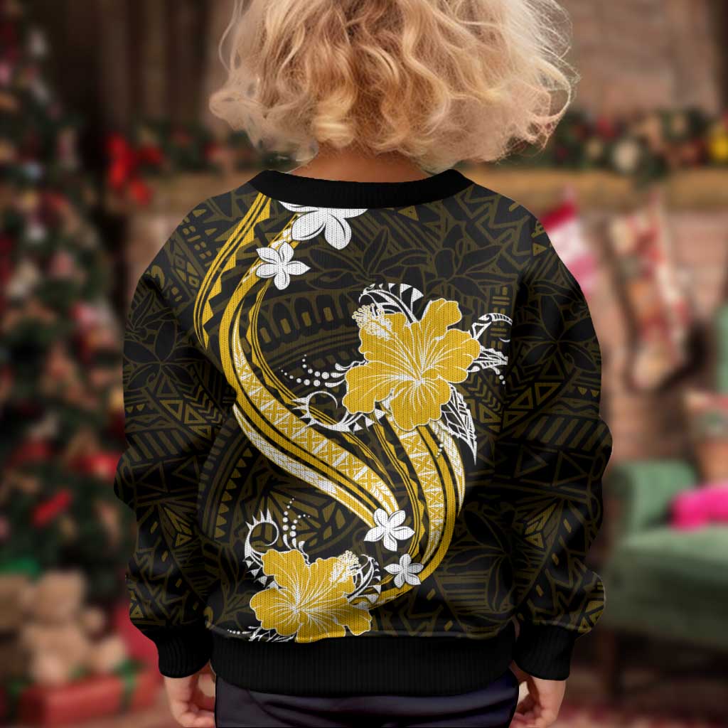 Gold Polynesian Pattern With Tropical Flowers Kid Ugly Christmas Sweater LT05 - Polynesian Pride
