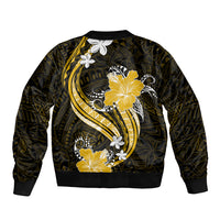 Gold Polynesian Pattern With Tropical Flowers Sleeve Zip Bomber Jacket LT05 - Polynesian Pride