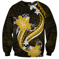 Gold Polynesian Pattern With Tropical Flowers Sweatshirt LT05 Unisex Gold - Polynesian Pride