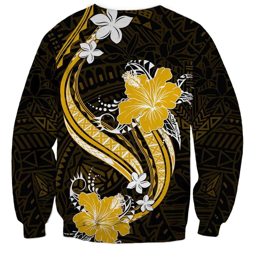 Gold Polynesian Pattern With Tropical Flowers Sweatshirt LT05 - Polynesian Pride