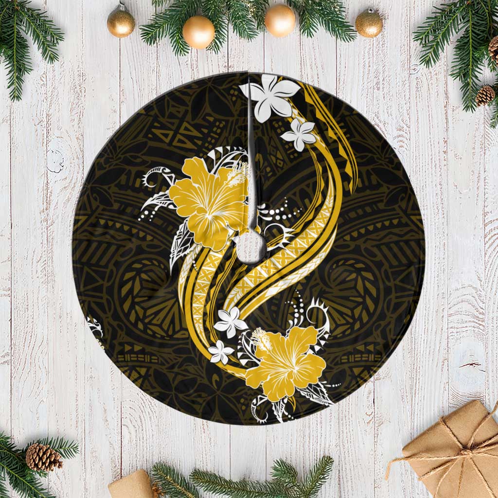 Gold Polynesian Pattern With Tropical Flowers Tree Skirt LT05 Casual Gold - Polynesian Pride