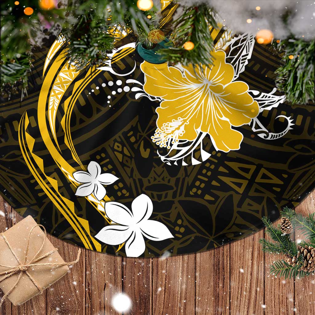 Gold Polynesian Pattern With Tropical Flowers Tree Skirt LT05 - Polynesian Pride