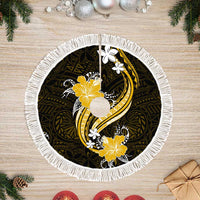 Gold Polynesian Pattern With Tropical Flowers Tree Skirt LT05 Fringed Gold - Polynesian Pride
