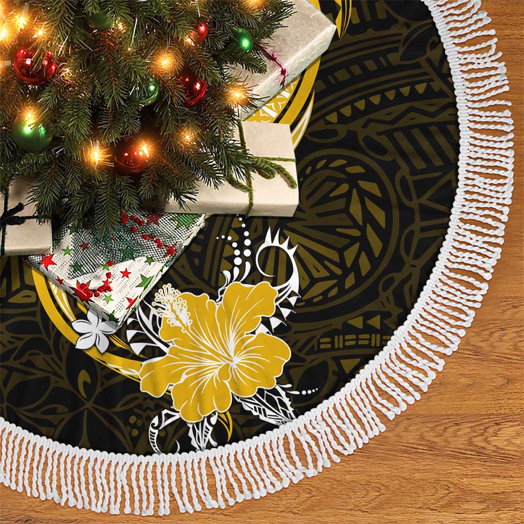 Gold Polynesian Pattern With Tropical Flowers Tree Skirt LT05 - Polynesian Pride