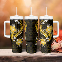 Gold Polynesian Pattern With Tropical Flowers Tumbler With Handle