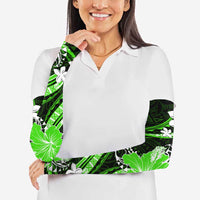 Green Polynesian Pattern With Tropical Flowers Arm Sleeves - Polynesian Pride