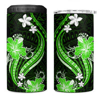 Green Polynesian Pattern With Tropical Flowers 4 in 1 Can Cooler Tumbler