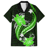 Green Polynesian Pattern With Tropical Flowers Family Matching Off Shoulder Long Sleeve Dress and Hawaiian Shirt LT05 Dad's Shirt - Short Sleeve Green - Polynesian Pride