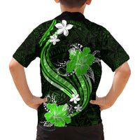 Green Polynesian Pattern With Tropical Flowers Family Matching Off Shoulder Maxi Dress and Hawaiian Shirt LT05 - Polynesian Pride