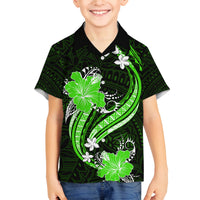 Green Polynesian Pattern With Tropical Flowers Family Matching Off Shoulder Maxi Dress and Hawaiian Shirt LT05 Son's Shirt Green - Polynesian Pride