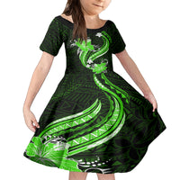 Green Polynesian Pattern With Tropical Flowers Family Matching Summer Maxi Dress and Hawaiian Shirt LT05 Daughter's Dress Green - Polynesian Pride