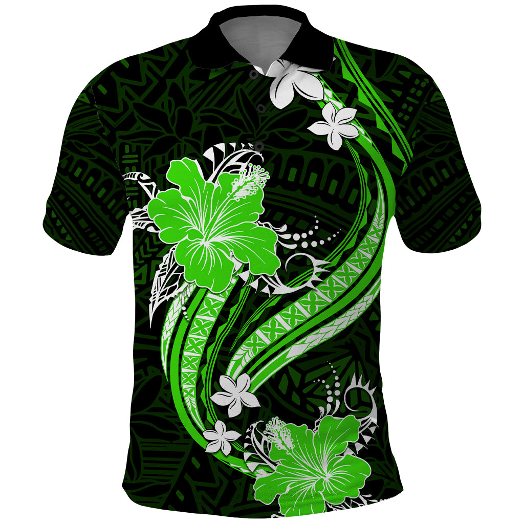 Green Polynesian Pattern With Tropical Flowers Polo Shirt LT05 Green - Polynesian Pride