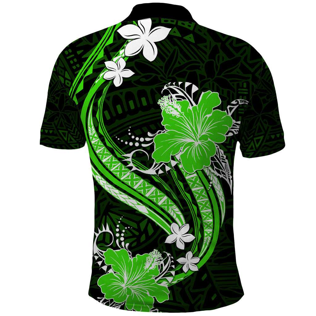Green Polynesian Pattern With Tropical Flowers Polo Shirt LT05 - Polynesian Pride