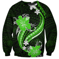 Green Polynesian Pattern With Tropical Flowers Sweatshirt LT05 Unisex Green - Polynesian Pride