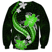 Green Polynesian Pattern With Tropical Flowers Sweatshirt LT05 - Polynesian Pride