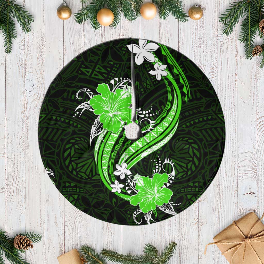 Green Polynesian Pattern With Tropical Flowers Tree Skirt LT05 Casual Green - Polynesian Pride