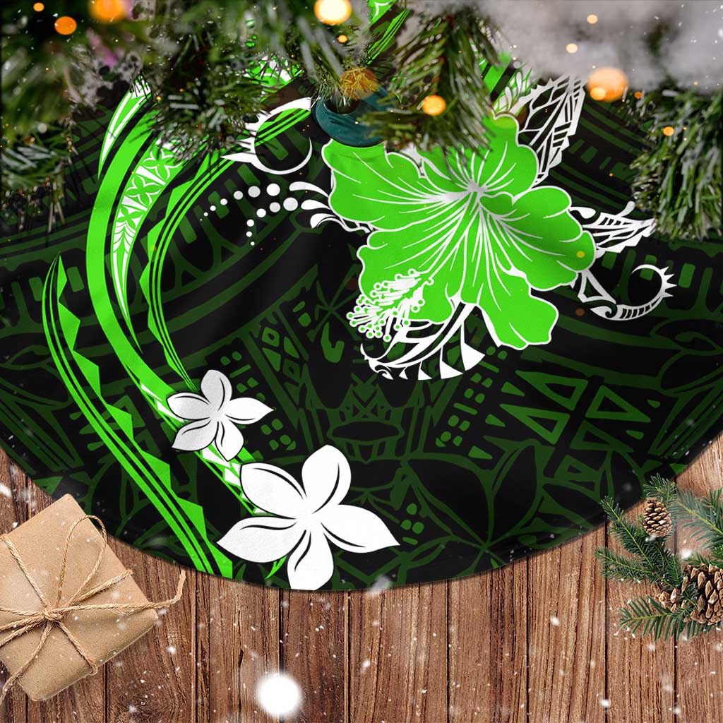 Green Polynesian Pattern With Tropical Flowers Tree Skirt LT05 - Polynesian Pride