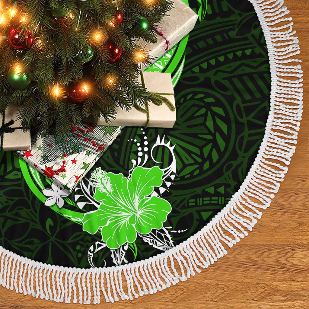 Green Polynesian Pattern With Tropical Flowers Tree Skirt LT05 - Polynesian Pride