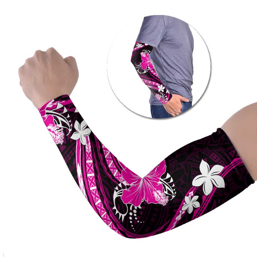 Pink Polynesian Pattern With Tropical Flowers Arm Sleeves - Polynesian Pride