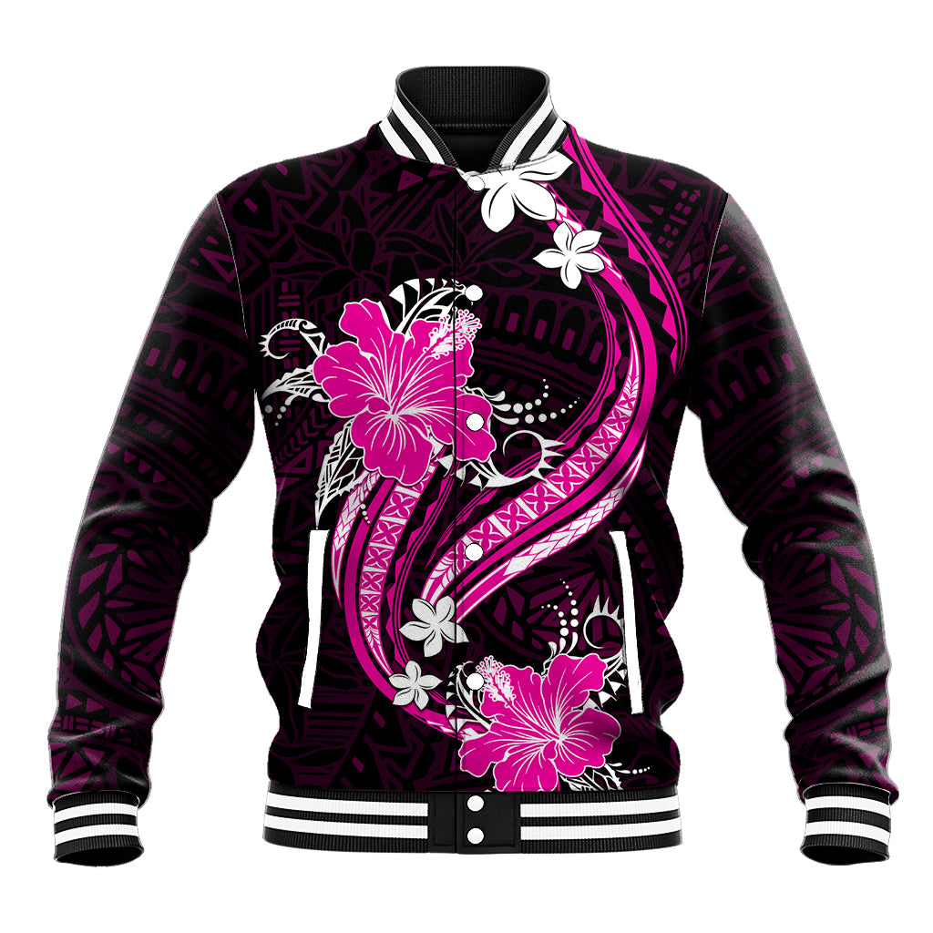 Pink Polynesian Pattern With Tropical Flowers Baseball Jacket LT05 Unisex Pink - Polynesian Pride