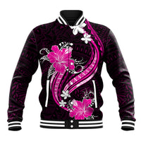 Pink Polynesian Pattern With Tropical Flowers Baseball Jacket LT05 Unisex Pink - Polynesian Pride