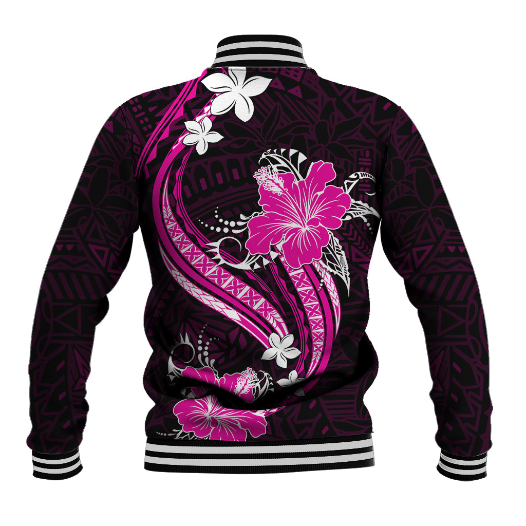 Pink Polynesian Pattern With Tropical Flowers Baseball Jacket LT05 - Polynesian Pride