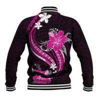 Pink Polynesian Pattern With Tropical Flowers Baseball Jacket LT05 - Polynesian Pride