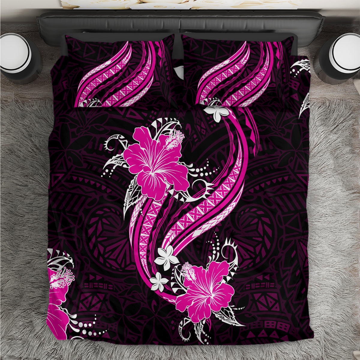Pink Polynesian Pattern With Tropical Flowers Bedding Set LT05 Pink - Polynesian Pride