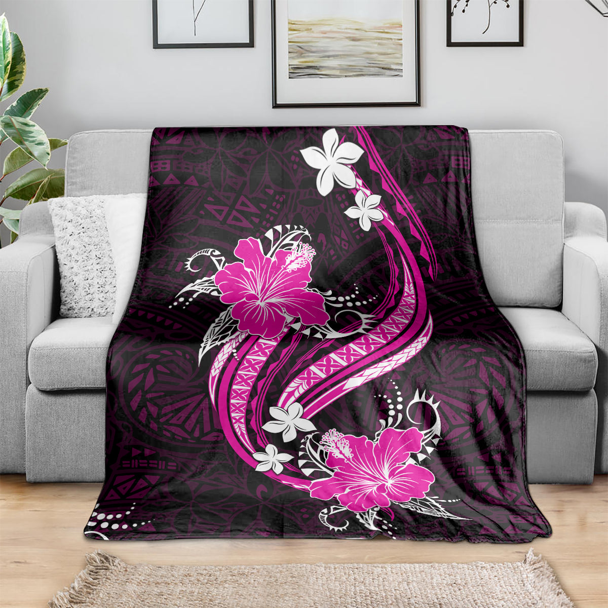 Pink Polynesian Pattern With Tropical Flowers Blanket LT05 - Polynesian Pride