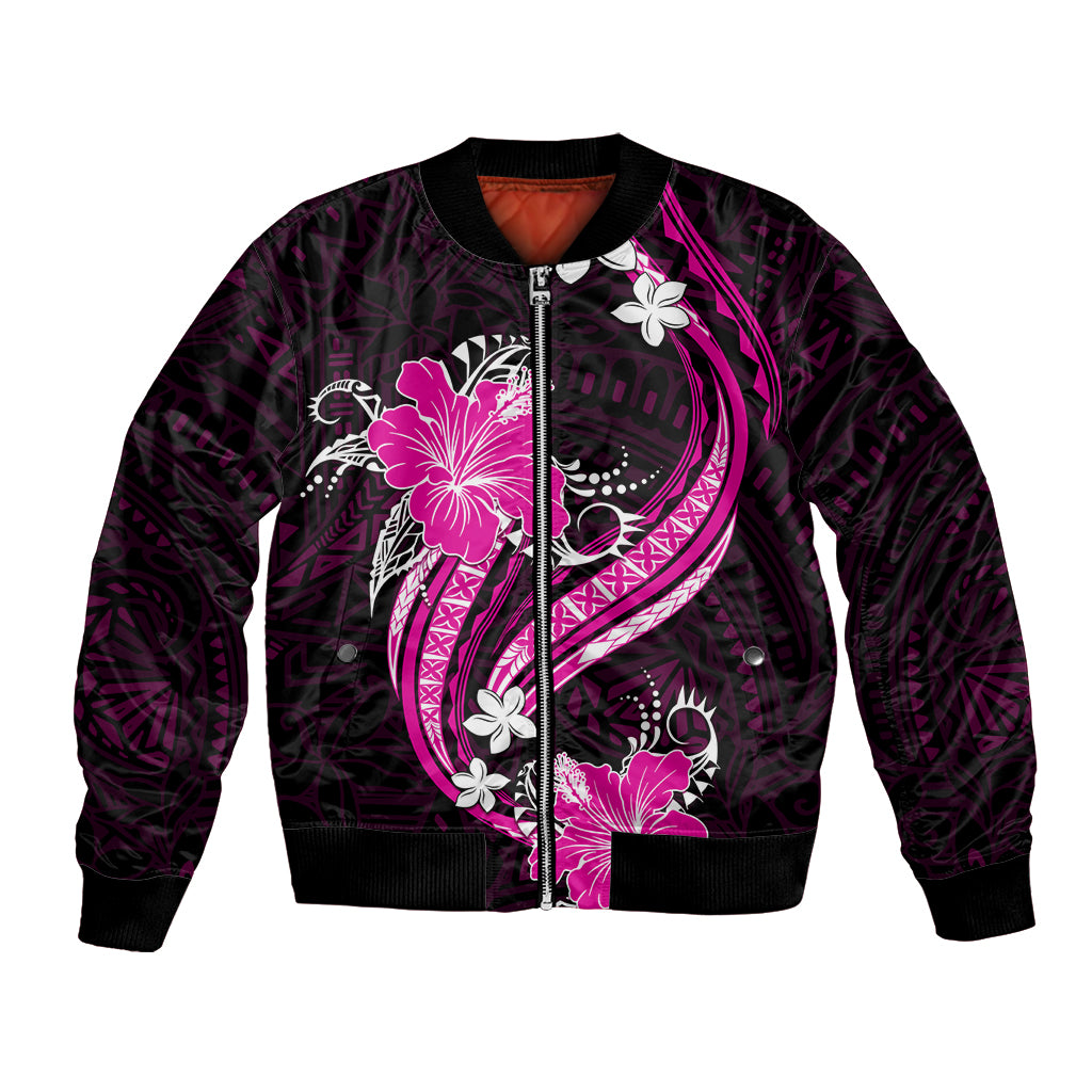 Pink Polynesian Pattern With Tropical Flowers Bomber Jacket LT05 Unisex Pink - Polynesian Pride