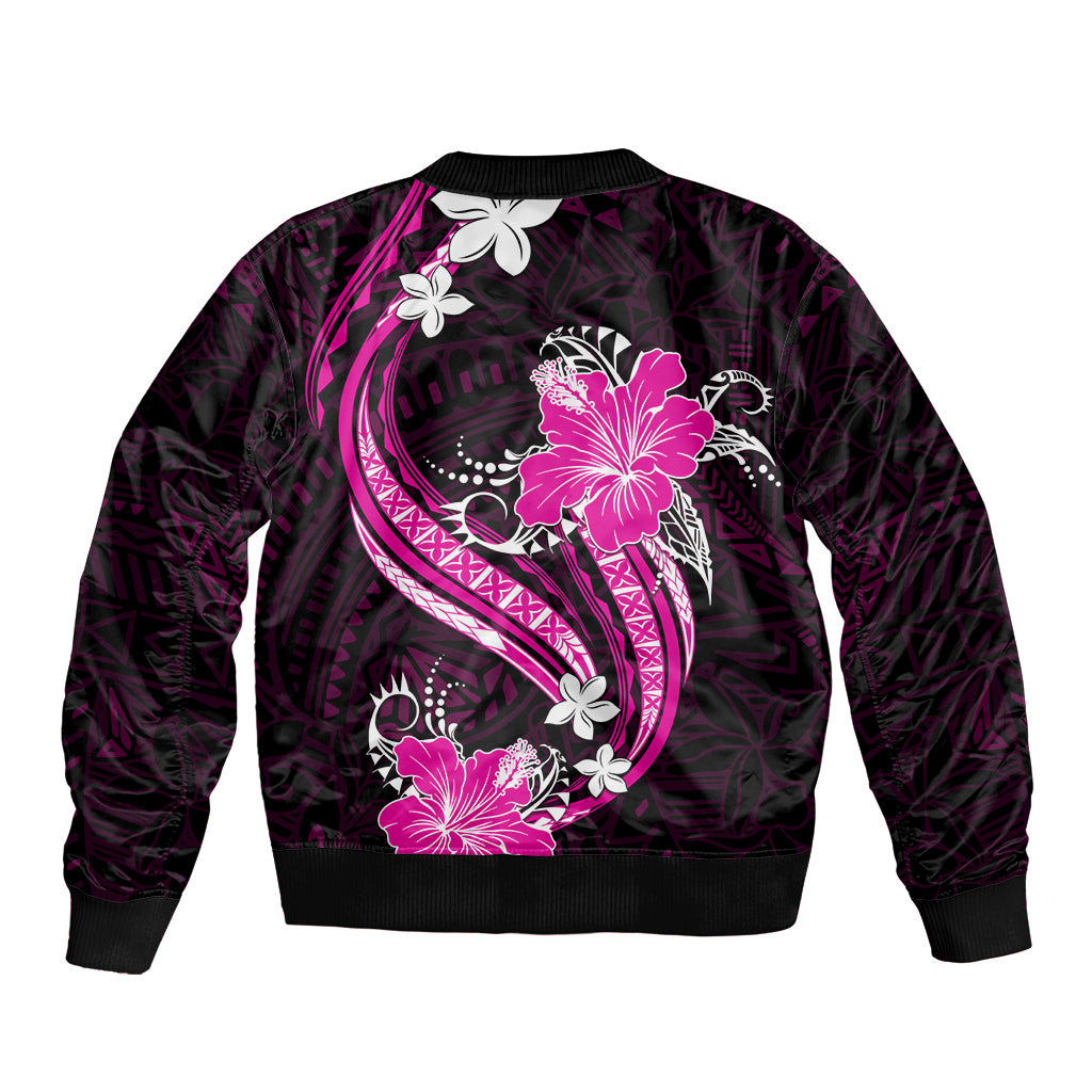 Pink Polynesian Pattern With Tropical Flowers Bomber Jacket LT05 - Polynesian Pride