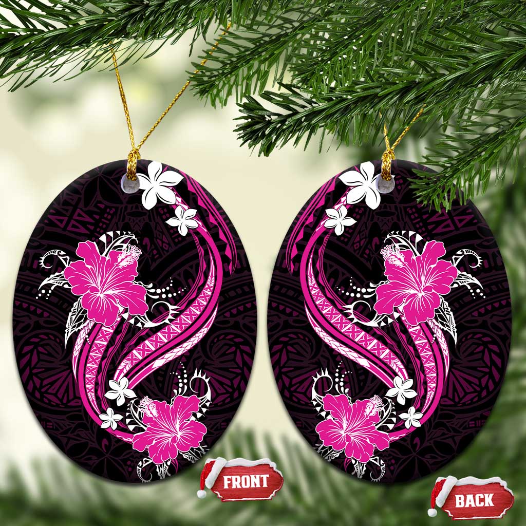 Pink Polynesian Pattern With Tropical Flowers Ceramic Ornament LT05 Oval Pink - Polynesian Pride