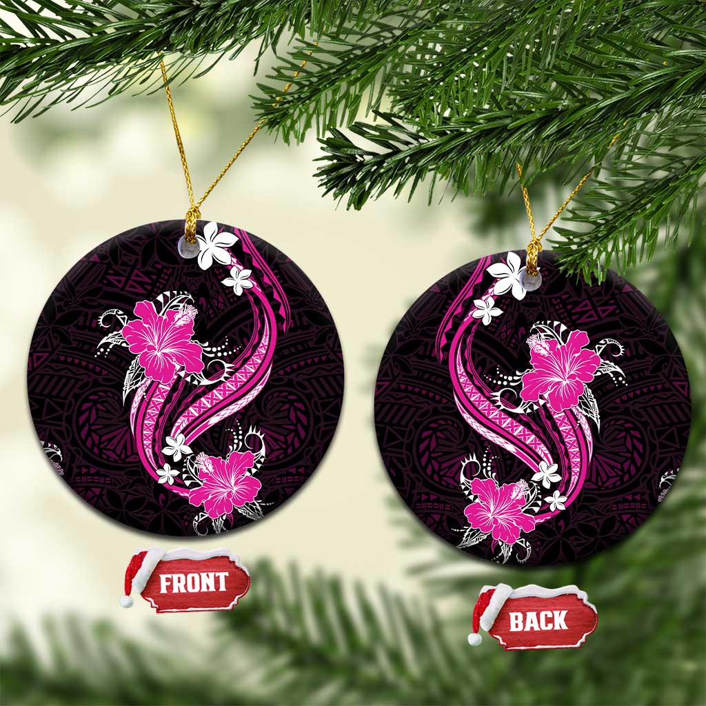 Pink Polynesian Pattern With Tropical Flowers Ceramic Ornament LT05 Circle Pink - Polynesian Pride