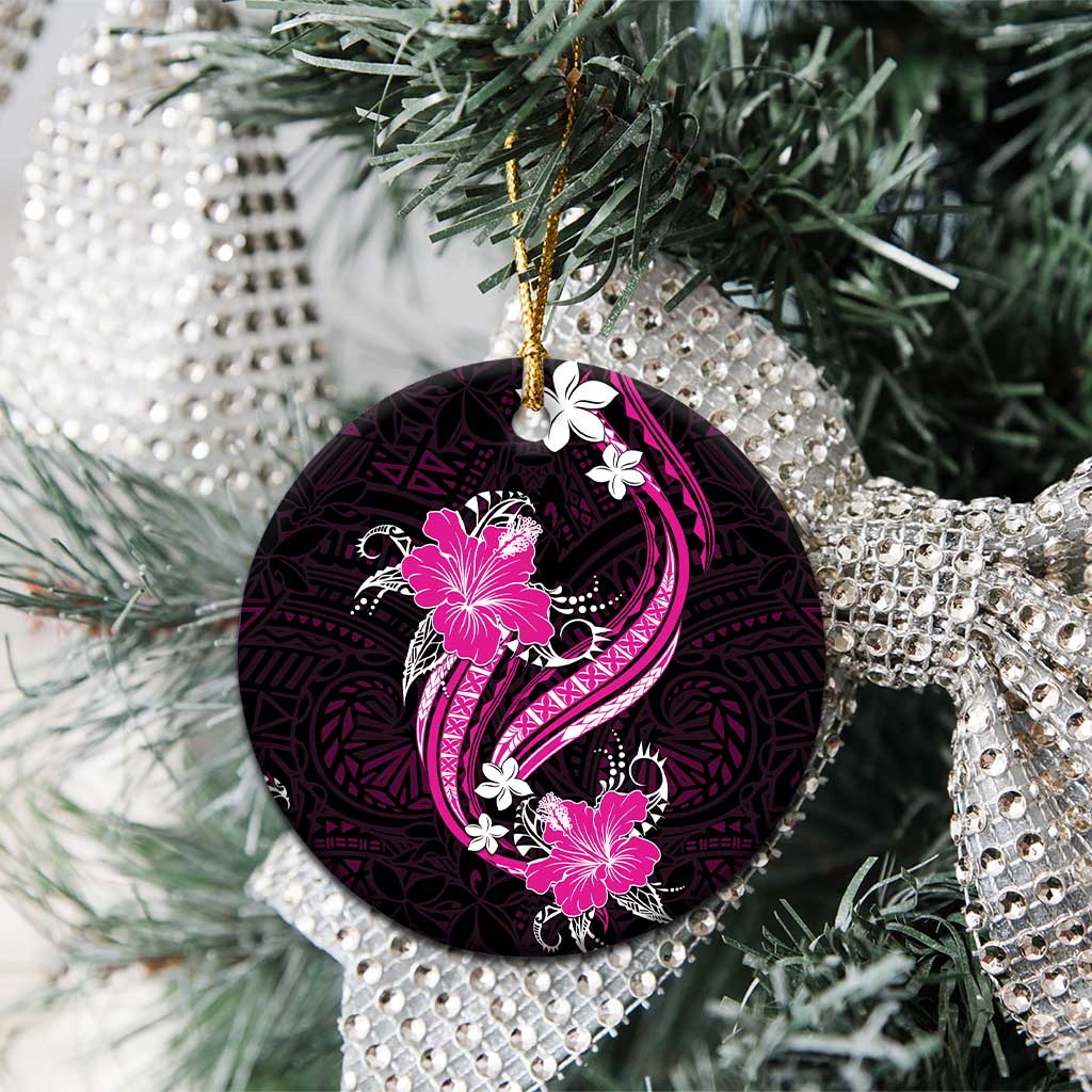Pink Polynesian Pattern With Tropical Flowers Ceramic Ornament LT05 - Polynesian Pride