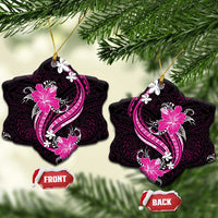 Pink Polynesian Pattern With Tropical Flowers Ceramic Ornament LT05 Snow Flake Pink - Polynesian Pride