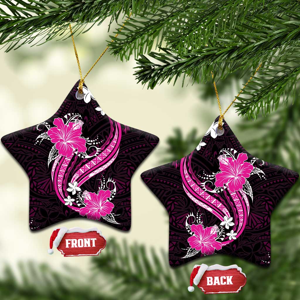 Pink Polynesian Pattern With Tropical Flowers Ceramic Ornament LT05 Star Pink - Polynesian Pride
