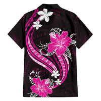 Pink Polynesian Pattern With Tropical Flowers Family Matching Long Sleeve Bodycon Dress and Hawaiian Shirt LT05 - Polynesian Pride