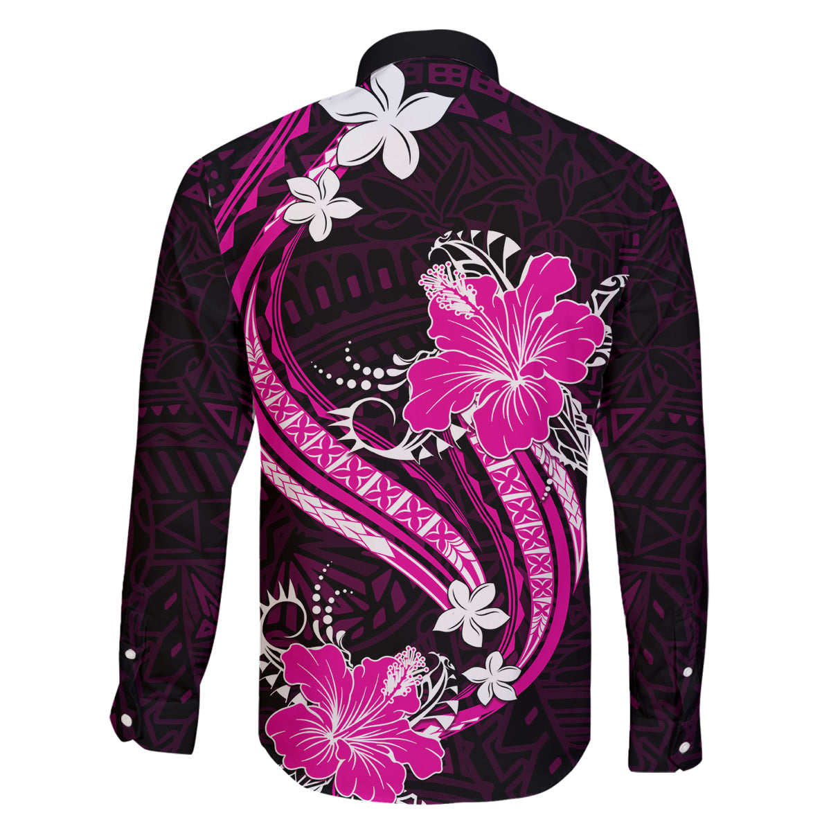 Pink Polynesian Pattern With Tropical Flowers Family Matching Long Sleeve Bodycon Dress and Hawaiian Shirt LT05 - Polynesian Pride