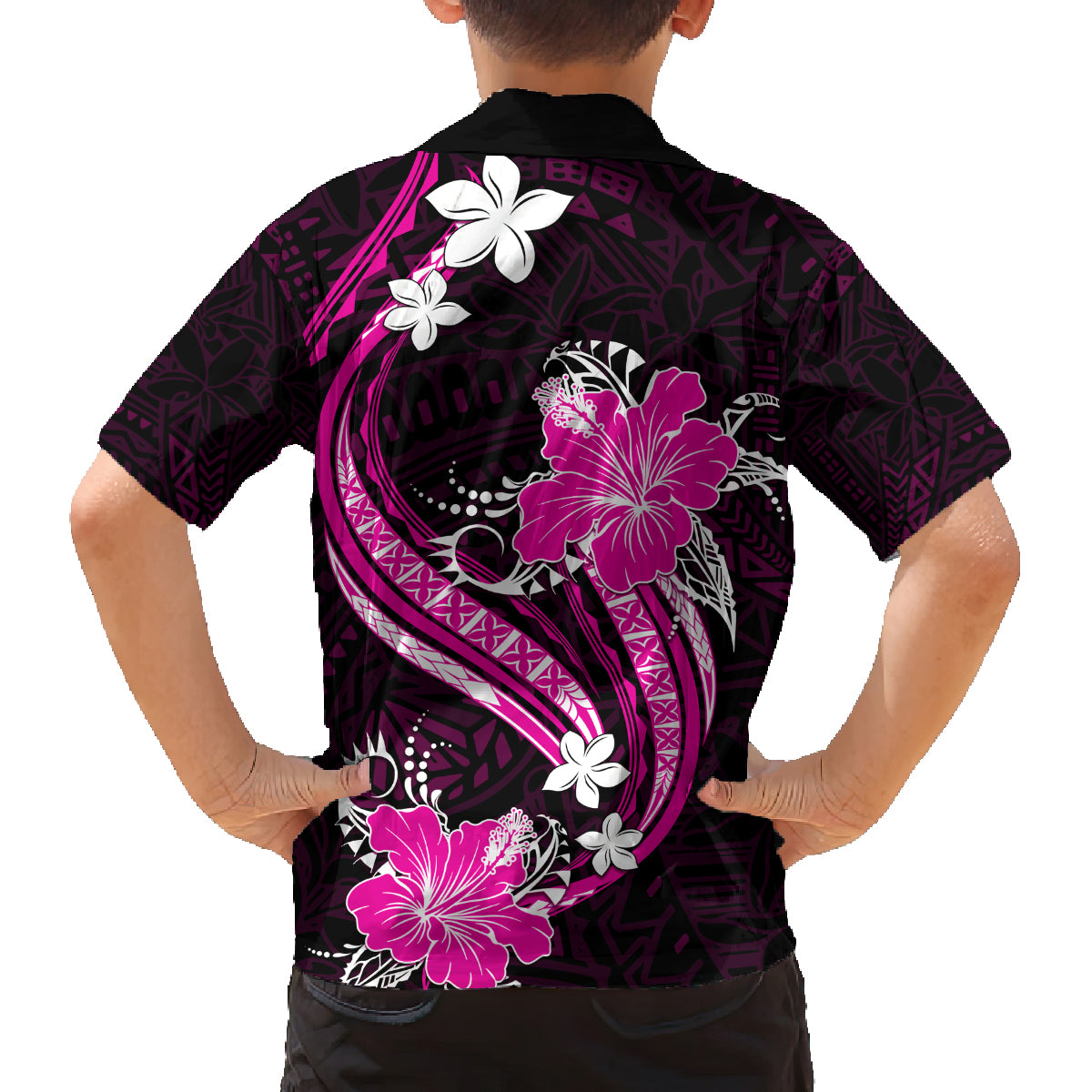 Pink Polynesian Pattern With Tropical Flowers Family Matching Tank Maxi Dress and Hawaiian Shirt LT05 - Polynesian Pride