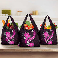 Pink Polynesian Pattern With Tropical Flowers Grocery Bag LT05 3-pack One Size Pink - Polynesian Pride