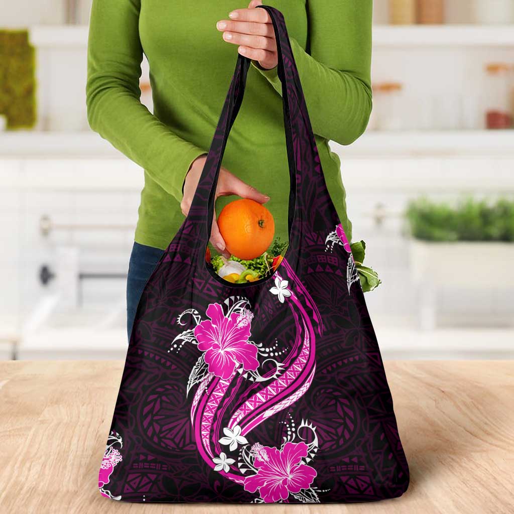 Pink Polynesian Pattern With Tropical Flowers Grocery Bag LT05 - Polynesian Pride