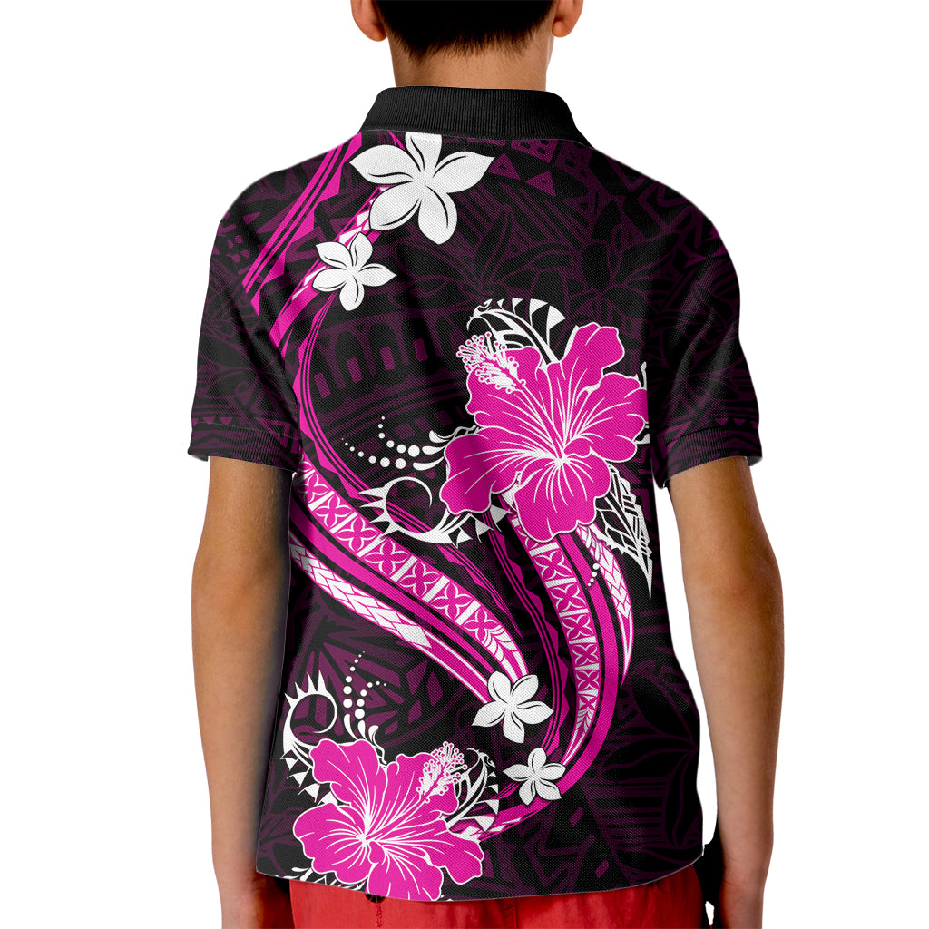 Pink Polynesian Pattern With Tropical Flowers Kid Polo Shirt LT05 - Polynesian Pride