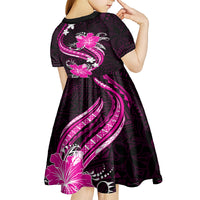 Pink Polynesian Pattern With Tropical Flowers Kid Short Sleeve Dress LT05 - Polynesian Pride