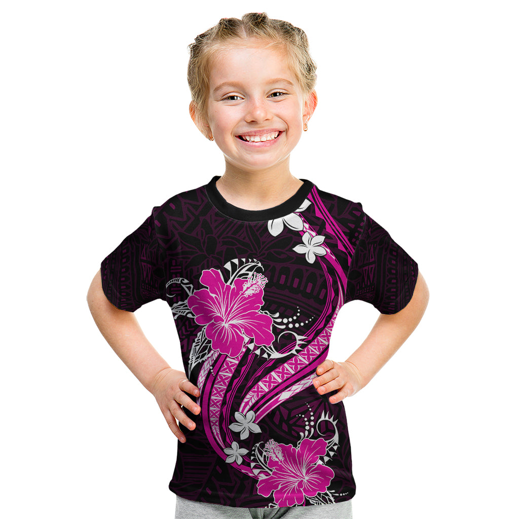 Pink Polynesian Pattern With Tropical Flowers Kid T Shirt LT05 Pink - Polynesian Pride