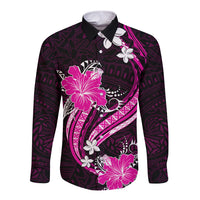 Pink Polynesian Pattern With Tropical Flowers Long Sleeve Button Shirt LT05 Unisex Pink - Polynesian Pride