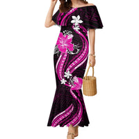 Pink Polynesian Pattern With Tropical Flowers Mermaid Dress LT05 Women Pink - Polynesian Pride