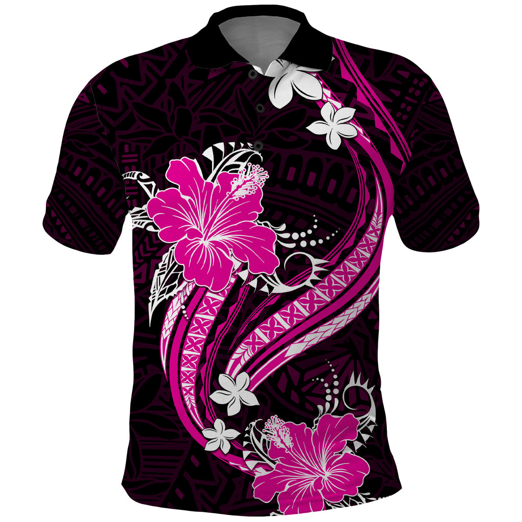 Pink Polynesian Pattern With Tropical Flowers Polo Shirt LT05 Pink - Polynesian Pride