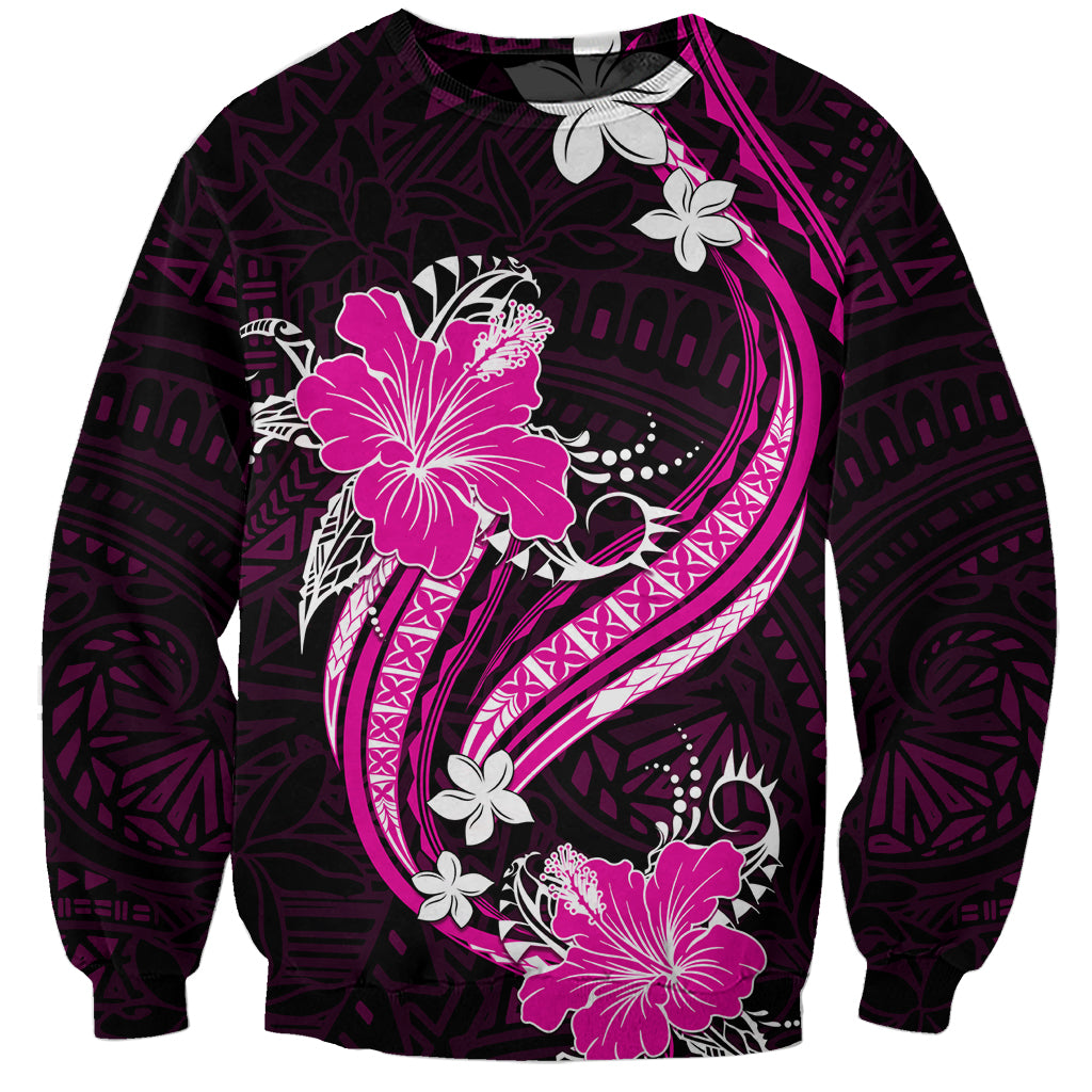 Pink Polynesian Pattern With Tropical Flowers Sweatshirt LT05 Unisex Pink - Polynesian Pride