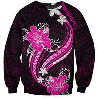 Pink Polynesian Pattern With Tropical Flowers Sweatshirt LT05 Unisex Pink - Polynesian Pride